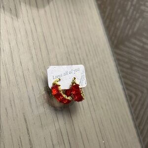 Gold-Plated Red Crystal Hoop Earrings -